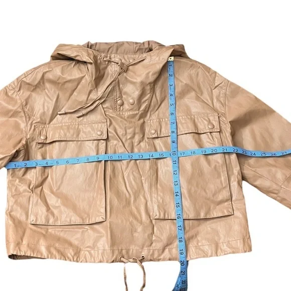 ZARA Limited Edition Faux Leather Jacket Outerwear Size M-L Caramel Tan Khaki - Picture 8 of 14